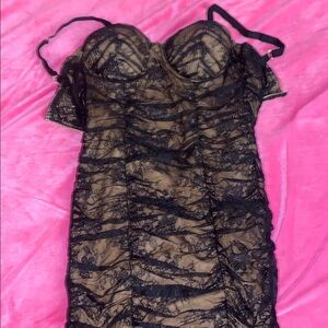Black Lace Ruched Dress